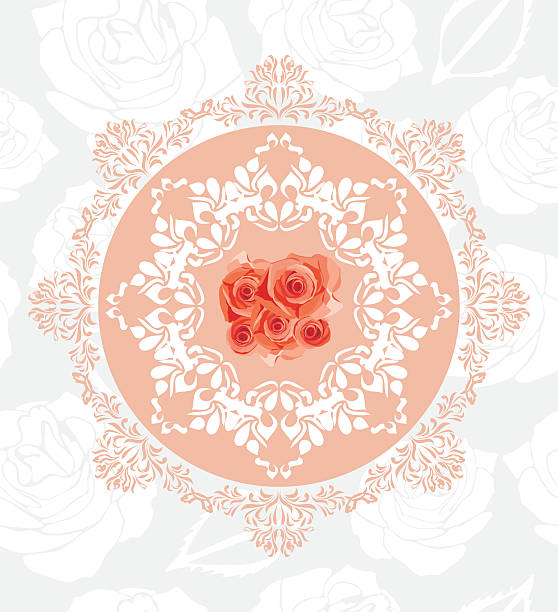 circular ejemplar elemento sin fisuras con rosas en el fondo de flores - ilustración de arte vectorial