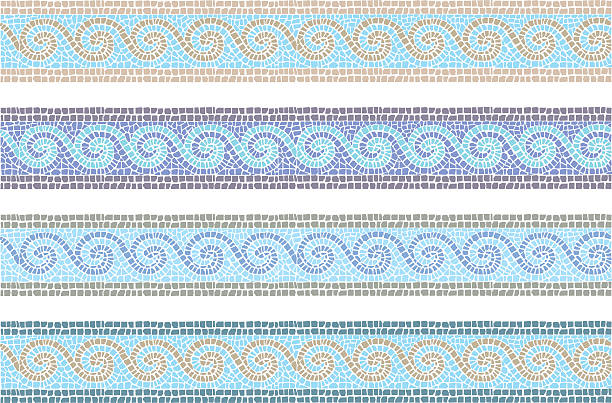 mozaiki bezszwowe granica w stylu vintage - pattern seamless backgrounds greek culture stock illustrations