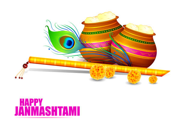 Happy Krishna Janmashtami easy to edit vector illustration of Happy Krishna Janmashtami mahabharata stock illustrations