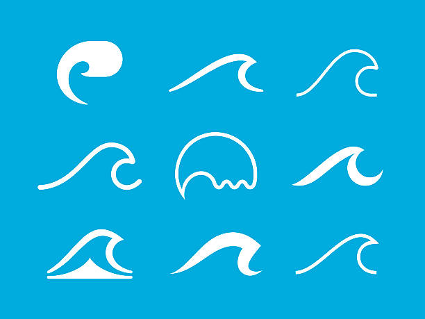 Wave Symbols Wave ocean symbol collection. breaking wave stock illustrations