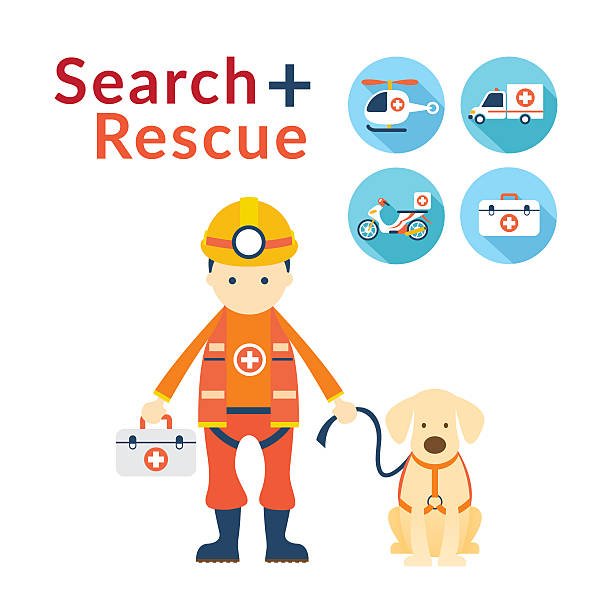 istock Rescuer with Dog, Search and Rescue Icons 485568676
