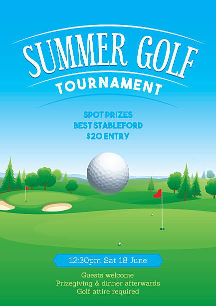 ilustraciones, imágenes clip art, dibujos animados e iconos de stock de verano de golf tournament póster - golf copy space professional sport sport