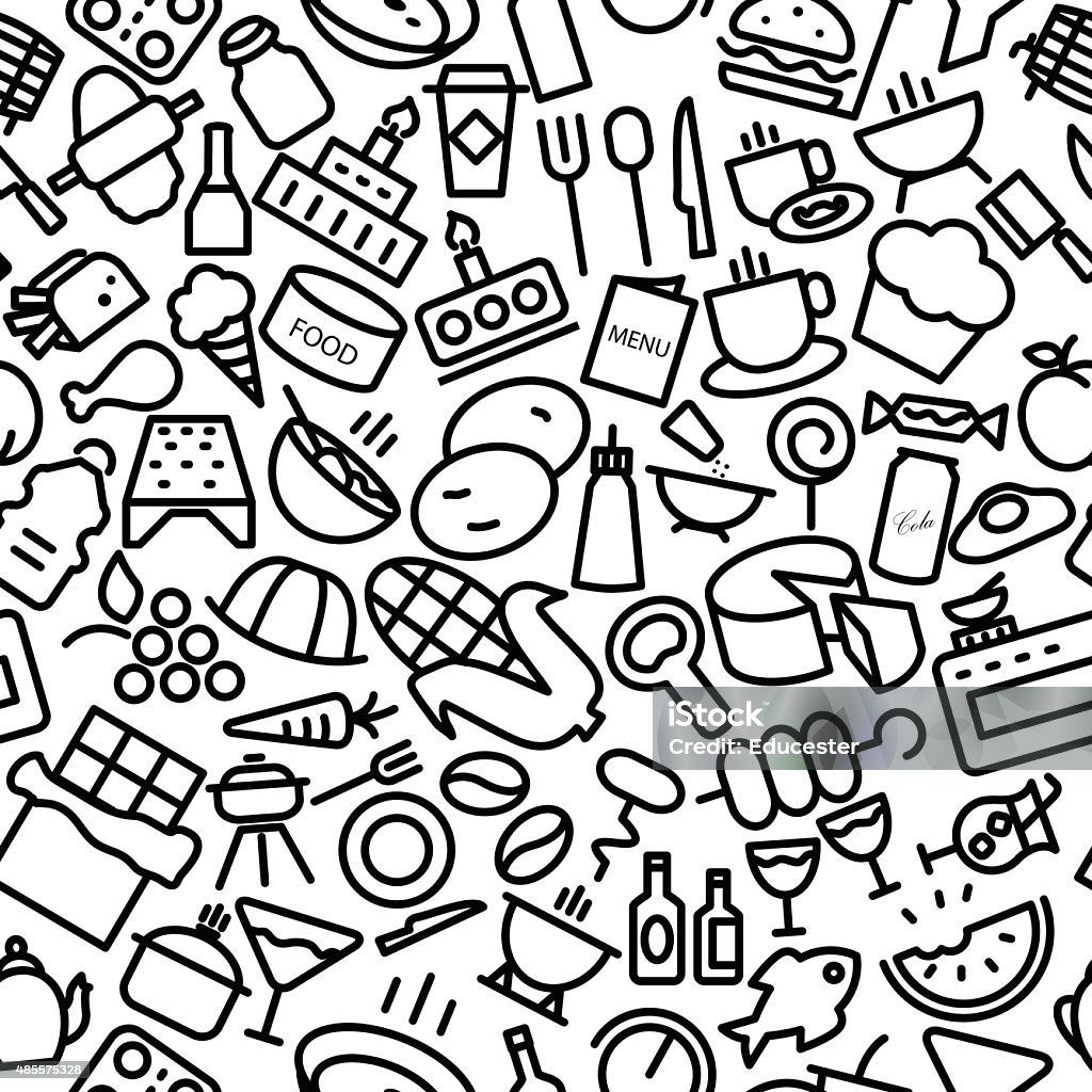 Food and Drinks Seamless Sketchy Icon Pattern Illustration Set of vector line patters. 2015 stock vector