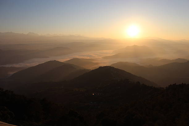 Sunrise landscape on the high mountain Everest of Nepal. stock photo