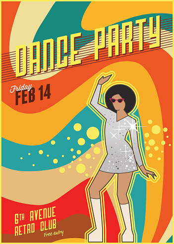 Retro dance party poster. Vector illustration.