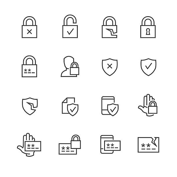 illustrazioni stock, clip art, cartoni animati e icone di tendenza di sicurezza dei dati e la password di icone - padlock lock security system security