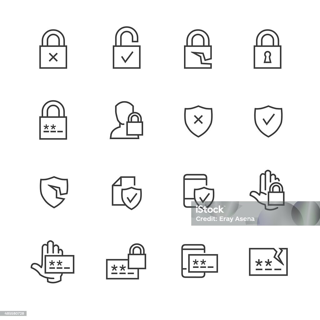 Data security and password icons Vector set of computer data security and password icons Icon Symbol stock vector