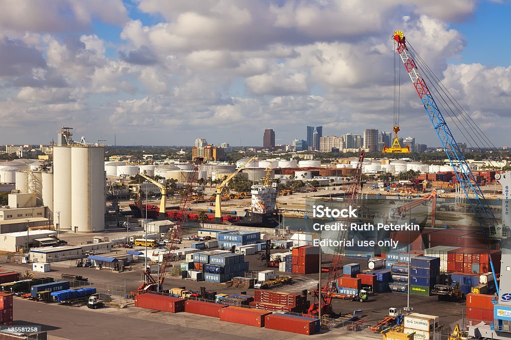 Port Everglades in Ft. Lauderale, Florida Ft. Lauderdale, FL, USA - Jan. 12, 2013:  Port Everglades Cargo has rapidly established itself as a leading seaport for containerized cargo.  It's the ideal hub and point of entry for companies that conduct business in Central and South America, the Caribbean and Europe. Port Everglades Stock Photo