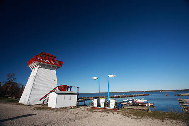 istock Lighthouse and marina at Hecla in Manitoba 485582043