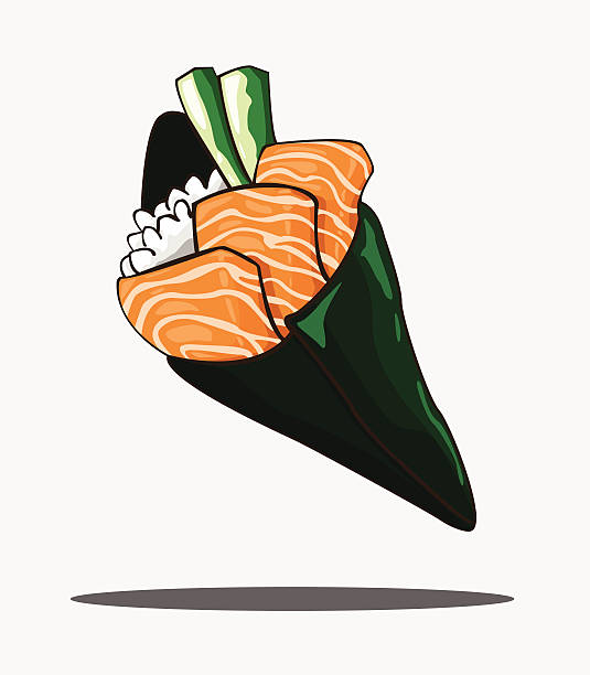 вручать рулон суши с лососем - temaki food sushi salmon stock illustrations