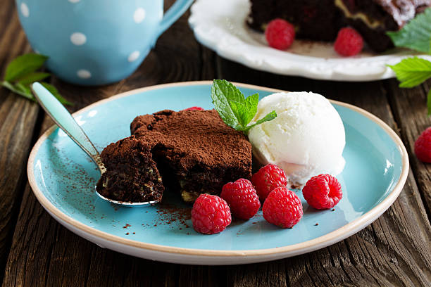 istock Brownie with raspberries and cheese filling. 485584224