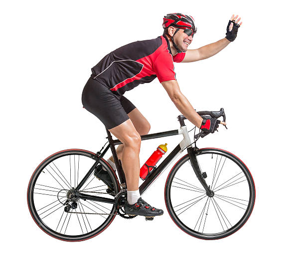 istock happy cheerful cyclist waving hands 485588510