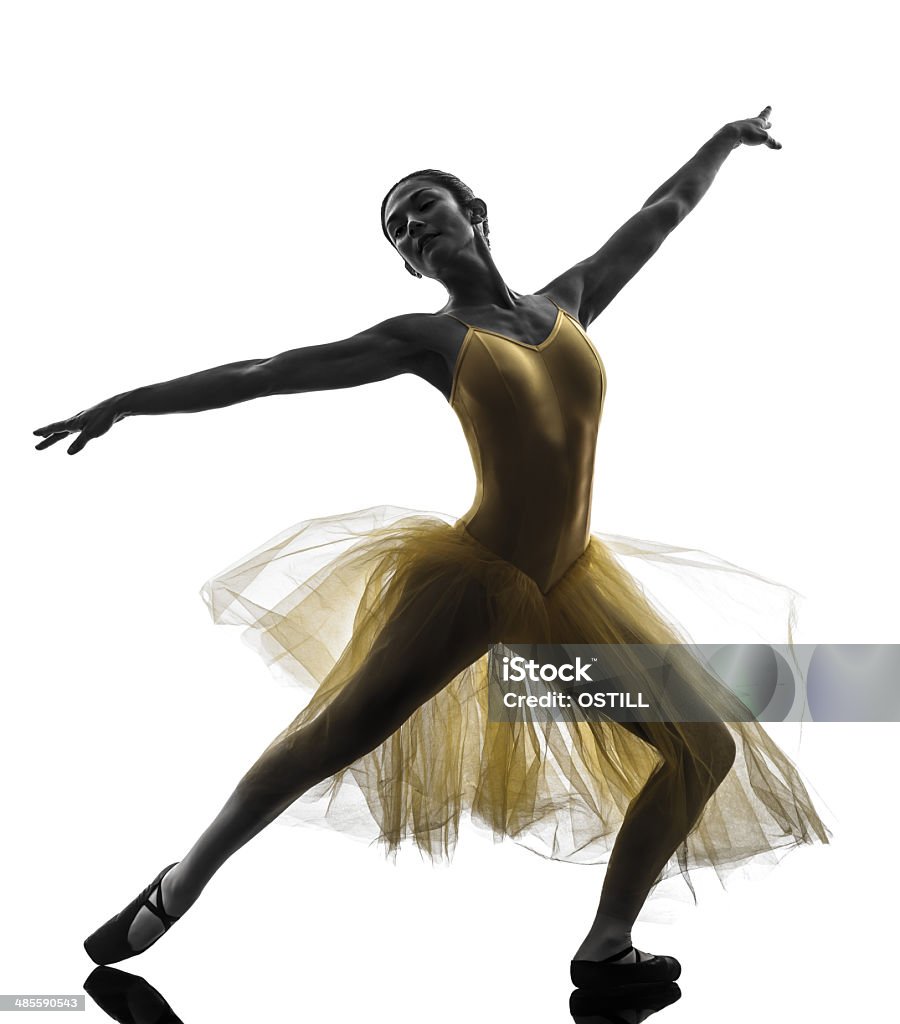 woman ballerina ballet dancer dancing silhouette one woman ballerina ballet dancer dancing in silhouette isolated on white background Adult Stock Photo