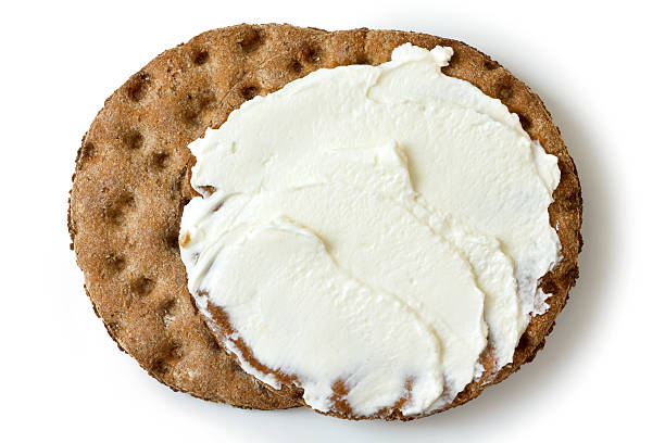 istock Two round rye crispbread isolated on white from above. 485593746