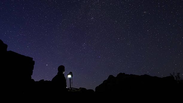 istock Astrophotographer standing behind his camera insside an old medieval ruin 485594192