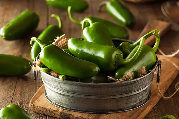 Organic Green Jalapeno Peppers in a Bowl