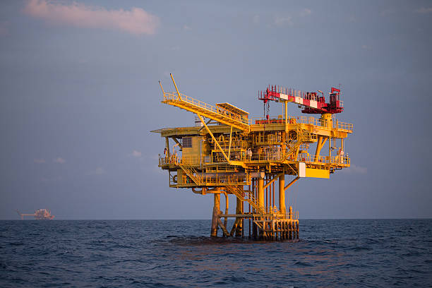 istock Offshore oil and rig platform in sunset or sunrise time. 485603430