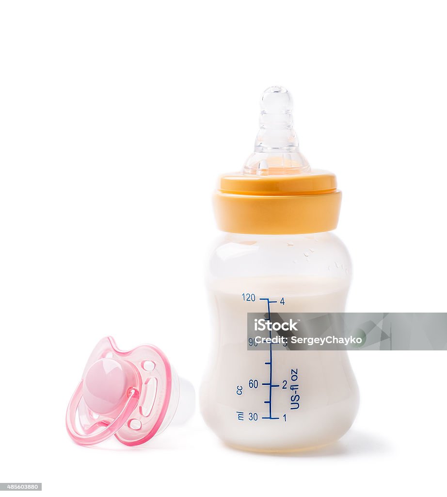 Garrafa de Leite de bebê alimentação e Finta - Foto de stock de Mamadeira royalty-free