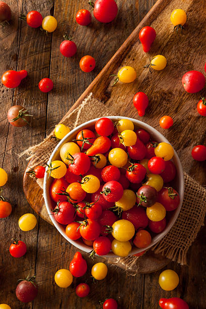 cherry tomatos traditionnel bio - heirloom cherry tomato photos et images de collection