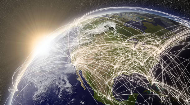 netzwerk über nordamerika - map globe usa global business stock-fotos und bilder