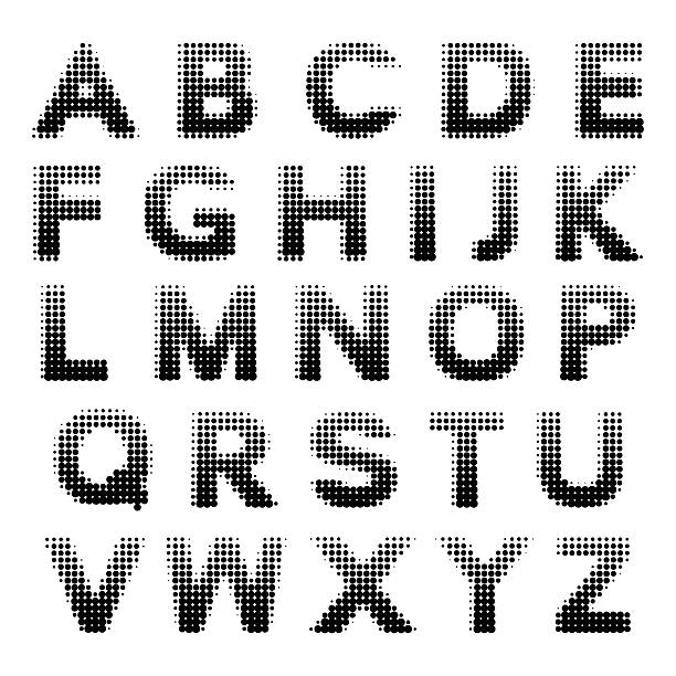 gepunktete raster alphabet buchstaben set - raster punkte stock-grafiken, -clipart, -cartoons und -symbole