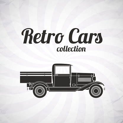 Retro pickup, truck car, vintage collection, classic garage sign, vector illustration background, can be used for design, card, infographics