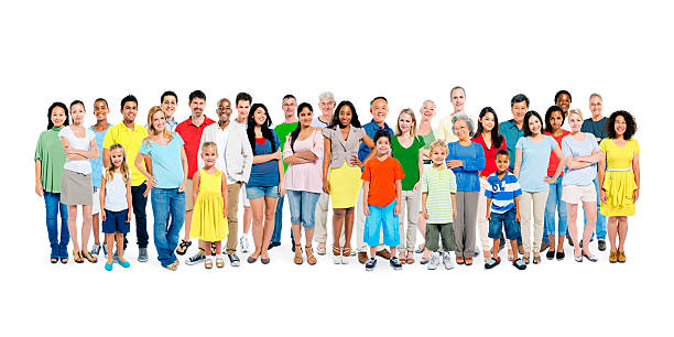 grand groupe de gens heureux divers coloré - group of people human age people multi generation family photos et images de collection