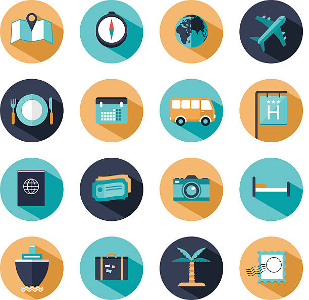 vektorové moderní cestovní ikony - palma arecales fotky stock ilustrace