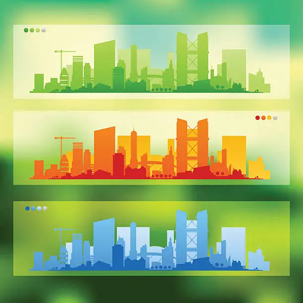 Vector illustration of City skyline banners on blurred background