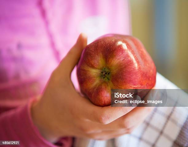 Red Apple On Hand Stock Photo - Download Image Now - Apple - Fruit, Close-up, Color Image