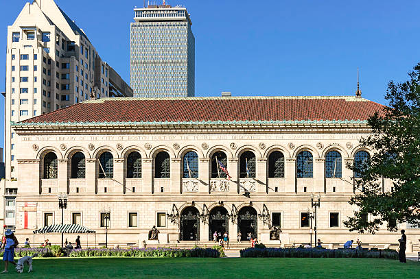 front of Boston Public Library stock photo