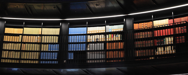 Old books in modern library.