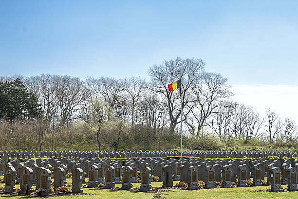 Dinant/Belgium - October 10 2019: Soldiers cemetery on green grass