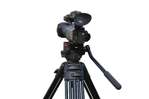 Professional videocamera on mount isolated.