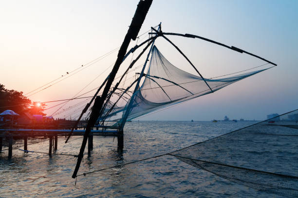 istock Chinese Fishing nets at sunset 485615476