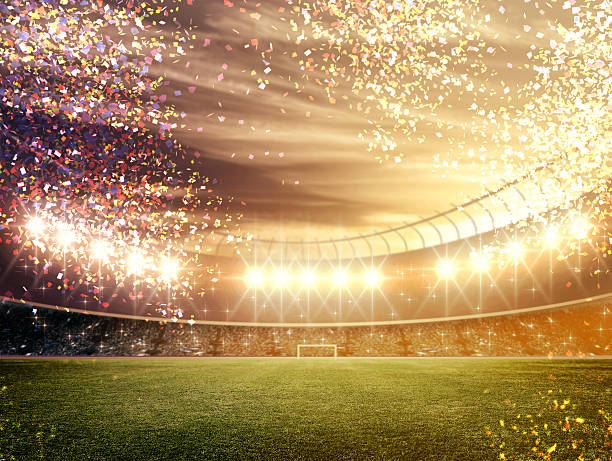 estádio com confete - soccer soccer ball goal sport - fotografias e filmes do acervo