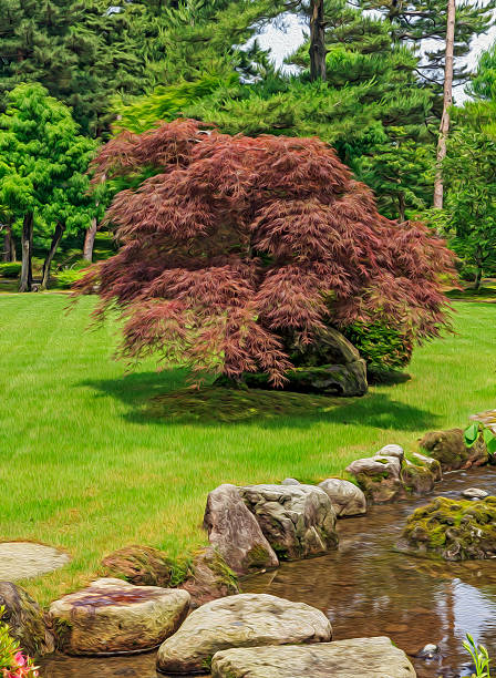 istock Japanese garden, oil paint stylization 485615655