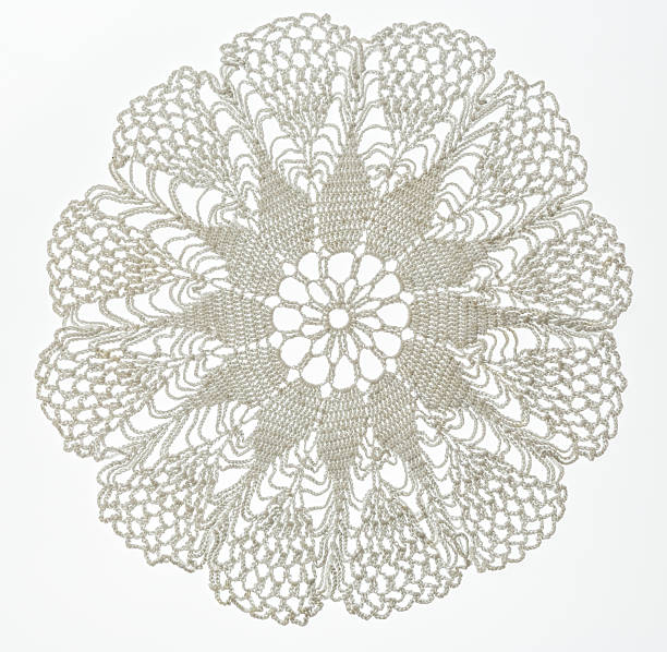 crocheted lace on white - bağcık stok fotoğraflar ve resimler