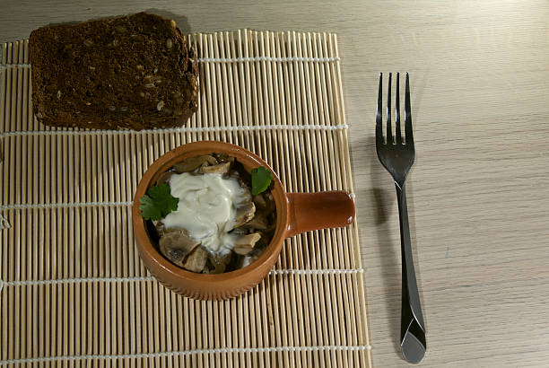 istock Mushroom stew in a traditional clay bowl 485618154