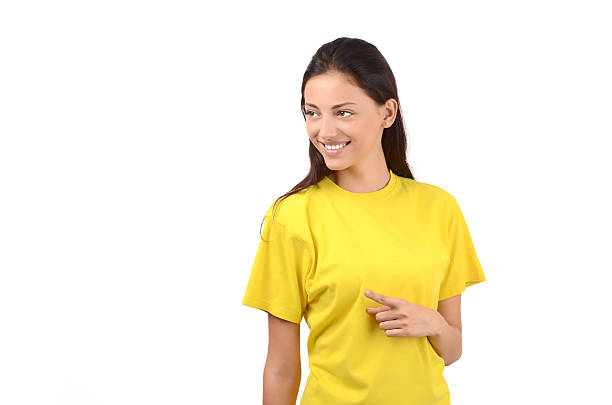istock Beautiful girl pointing to the side. 485618290