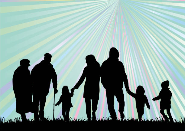 ilustrações, clipart, desenhos animados e ícones de silhuetas de família - grandparent grandfather granddaughter silhouette