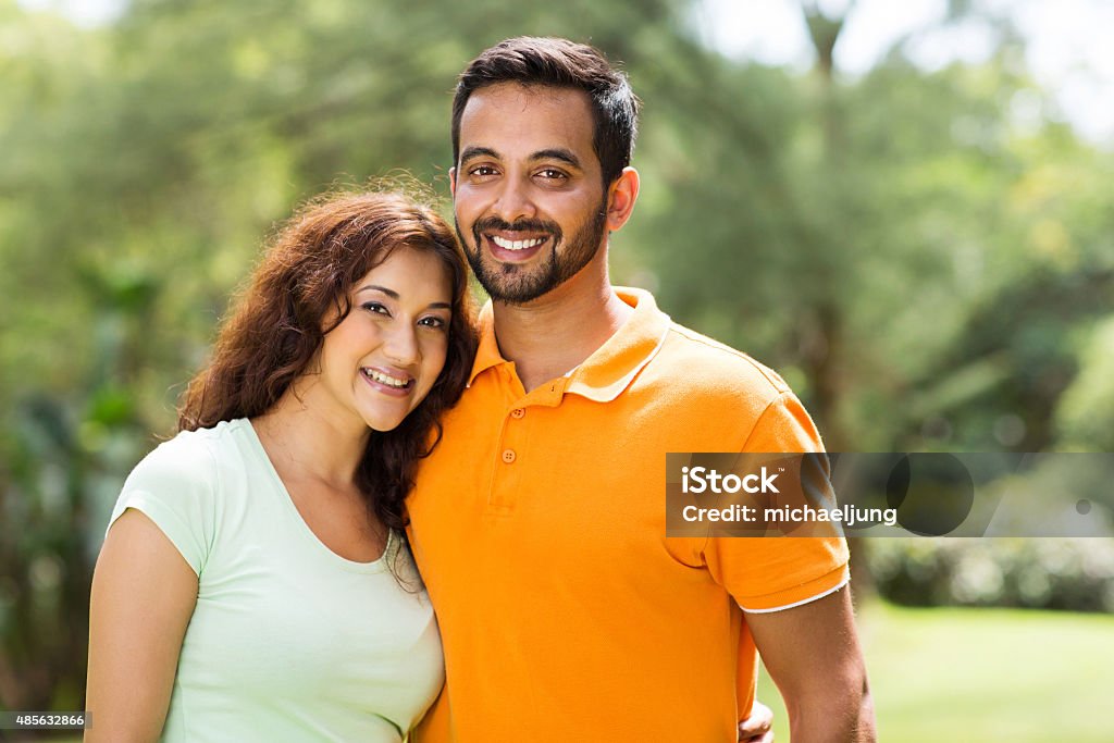 beautiful young indian couple portrait of beautiful young indian couple outdoors Indian Ethnicity Stock Photo