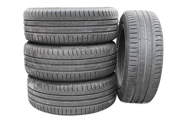istock Four car tires on white background 485632869