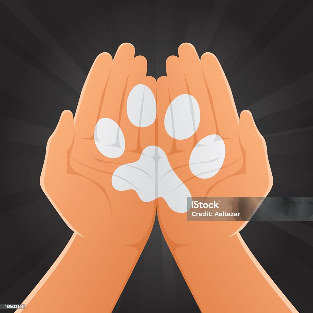 Trace de pas d'animaux peinte sur les mains - clipart vectoriel de Animaux de compagnie libre de droits