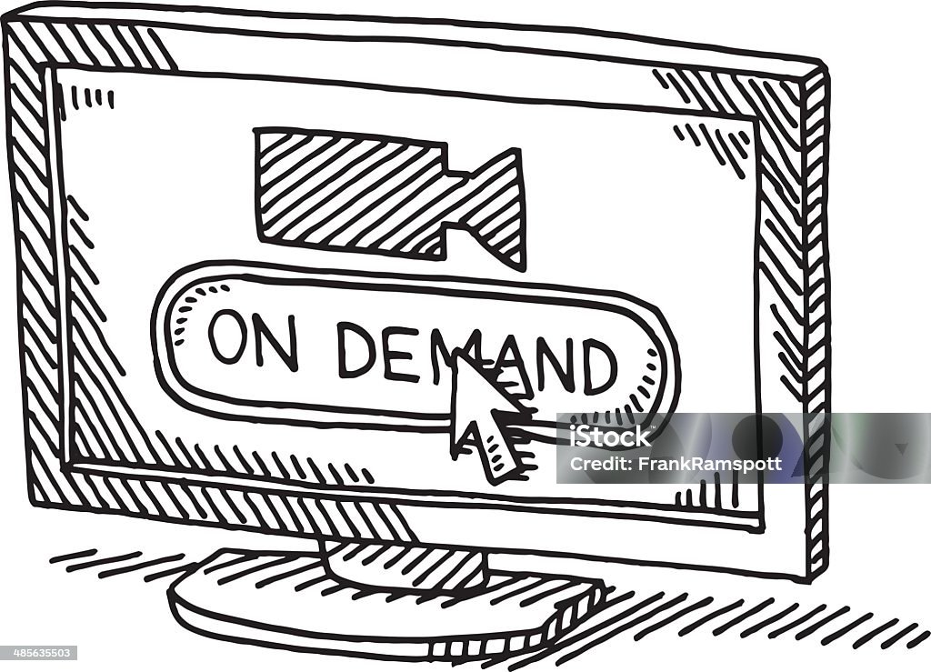 Video On Demand TV Drawing Hand-drawn vector drawing of a Video On Demand TV. Black-and-White sketch on a transparent background (.eps-file). Included files are EPS (v10) and Hi-Res JPG. Video On Demand stock vector