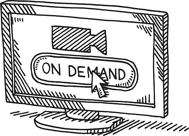 Video On Demand TV Drawing Hand-drawn vector drawing of a Video On Demand TV. Black-and-White sketch on a transparent background (.eps-file). Included files are EPS (v10) and Hi-Res JPG. drawing of a clicker stock illustrations