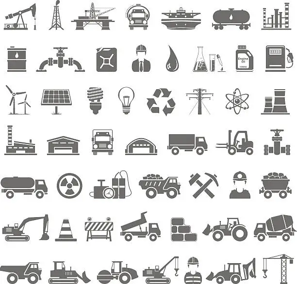 Vector illustration of Black Icons - Industry, Energy, Construction