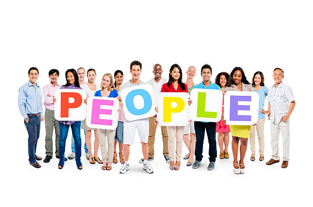 istock Large Group of Colorful Diverse People Holding White Placards 485635659