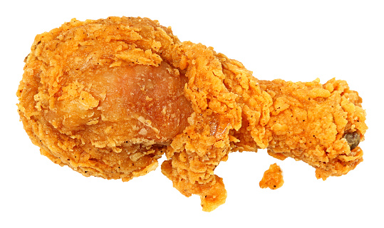 Top View Crispy Fried Chicken Leg Isolated Over White