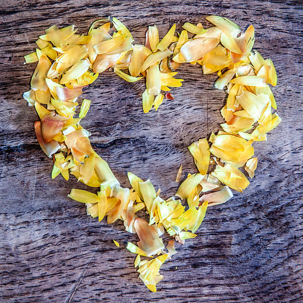 istock heart from petals lying on a wooden table 485636319
